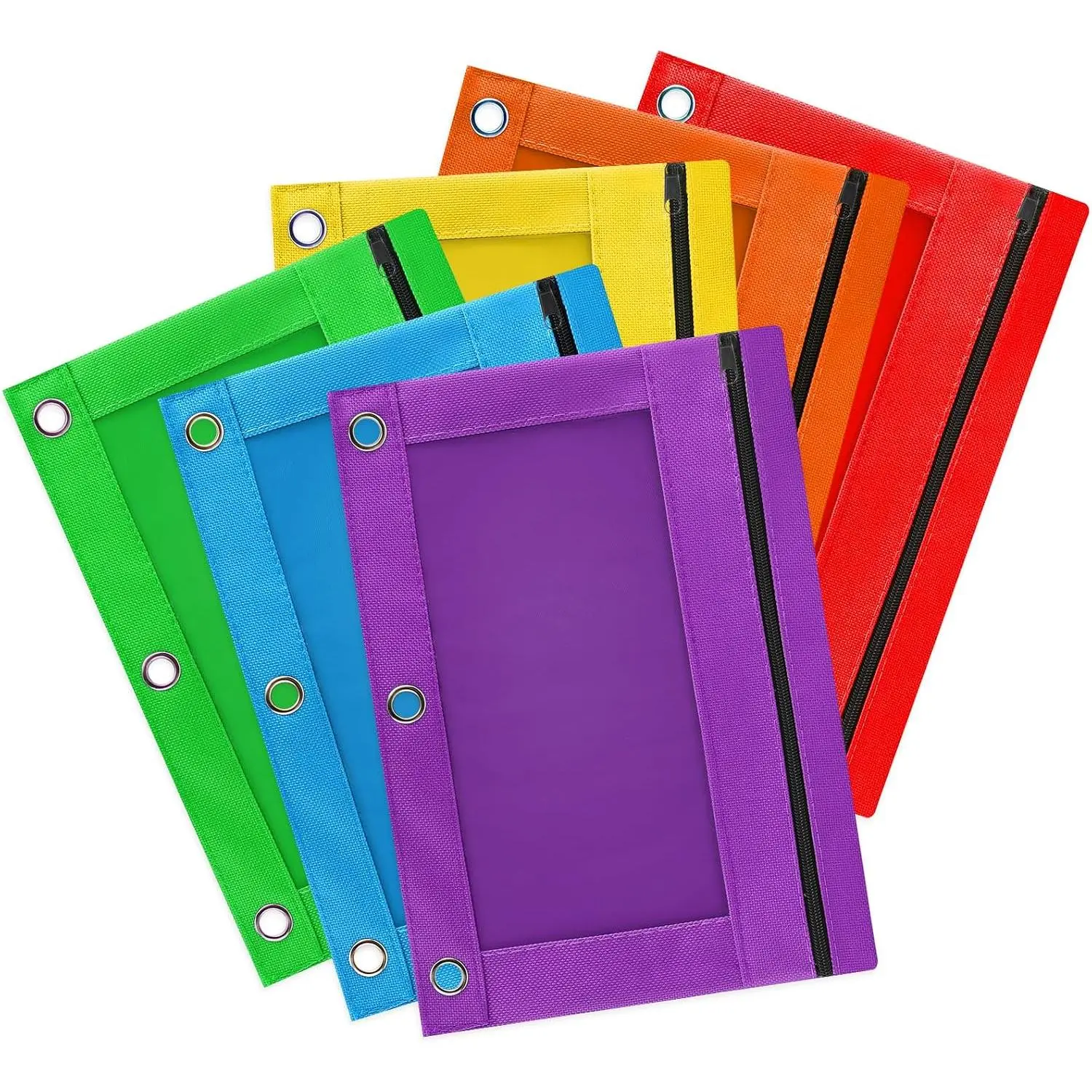 Pencil Pouch for 3 Ring Binder, 6 Pack Zipper Pencil Pouches in  Colors, Durable Binder Pencil Case Bag for Office School College Supplies (6c-2601)