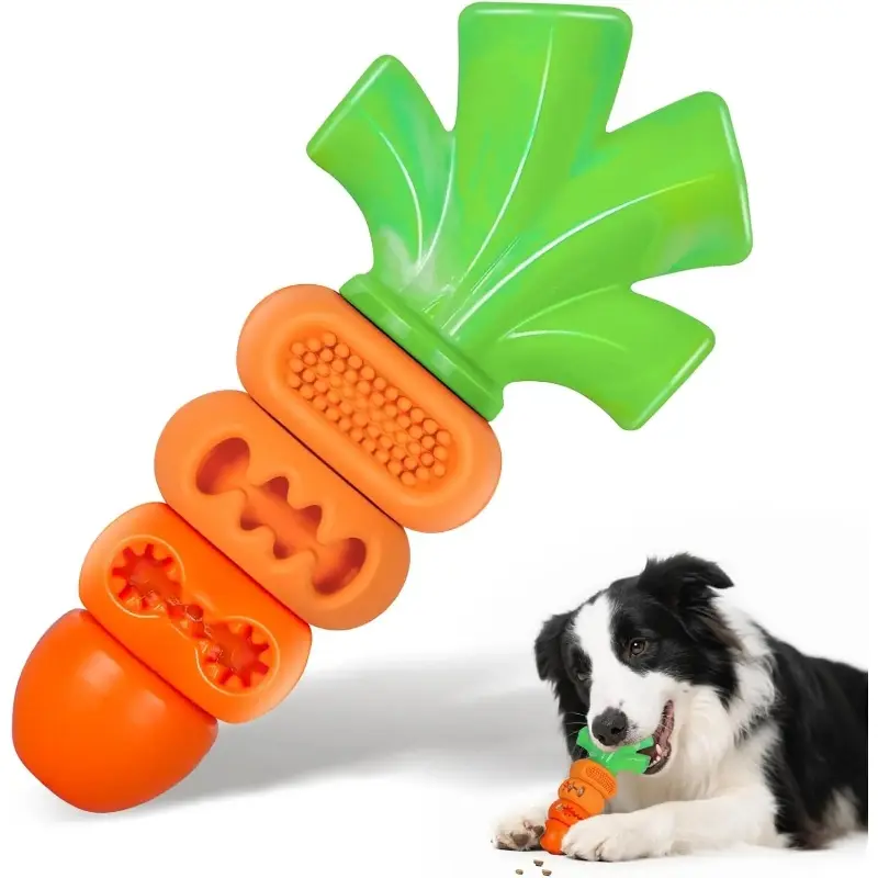 Aggressive Chewer Dog Toys, Interactive Tough Chewer, Durable Carrot Leaf Design for Teeth Cleaning & Mental Stimulation