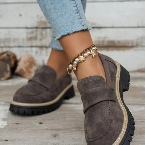Women's Vintage Classic Style Casual PU Leather Shoes, Low Top Loafers, Wide Fit, Plain Pattern, All Season Wear, British & Japanese Student Fashion