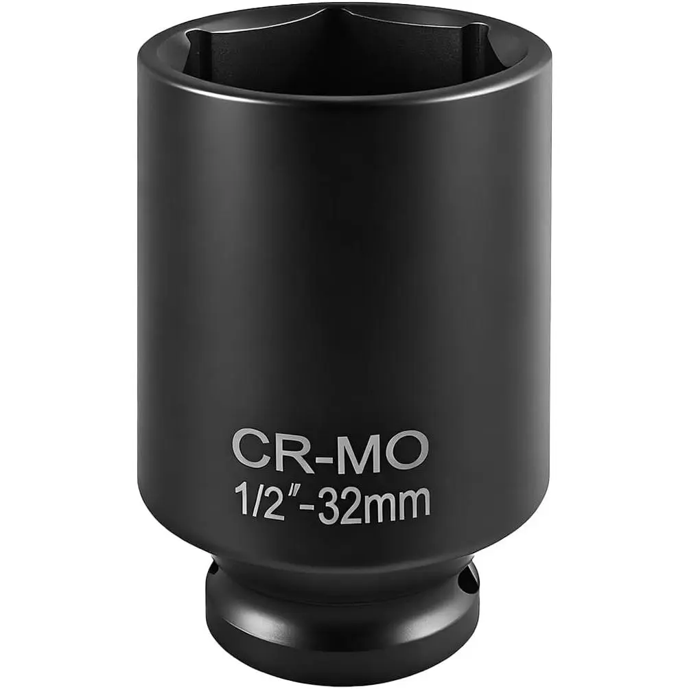 1/2" Drive x 32mm  Socket, 6 Point Deep  Axle Nut Socket for Easy Removal of Axle Shaft Nut, 6 PT Hex Anti-Rust 1/2-inch Drive Repair Tool,  for