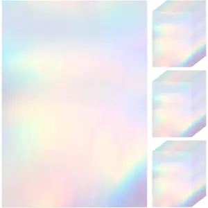60 Sheets Rainbow Holographic Laminate Sheets, Clear Glitter A4 11.7 x 8.3 Inch Self Adhesive Waterproof Transparent Vinyl Sticker Paper Overlay Film