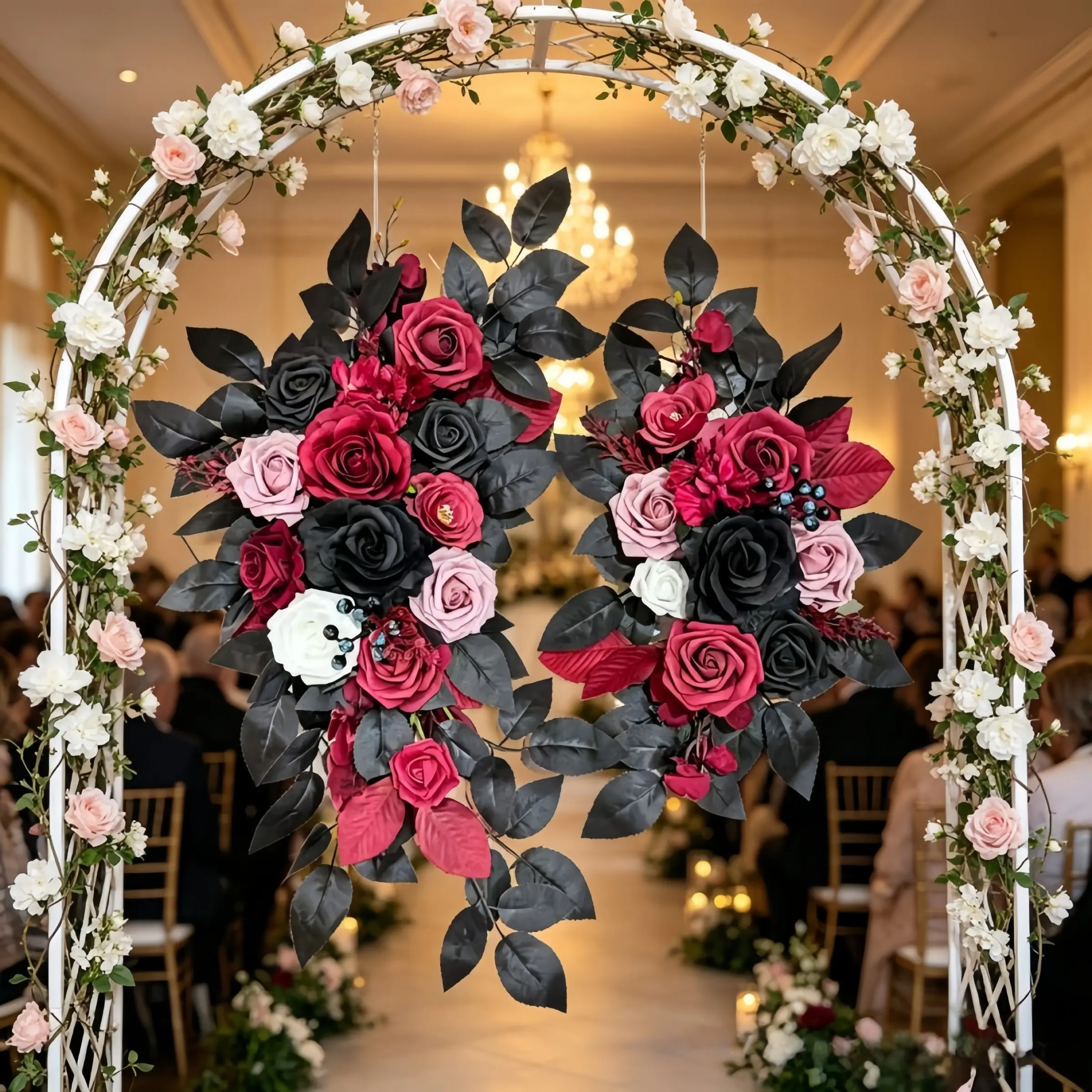 70x50cm Gothic Halloween Decor Set, Reusable Rose Floral Arrangement, High-End Dark Artificial Flowers, Wedding Arch Door Decoration, Decor For Weddings