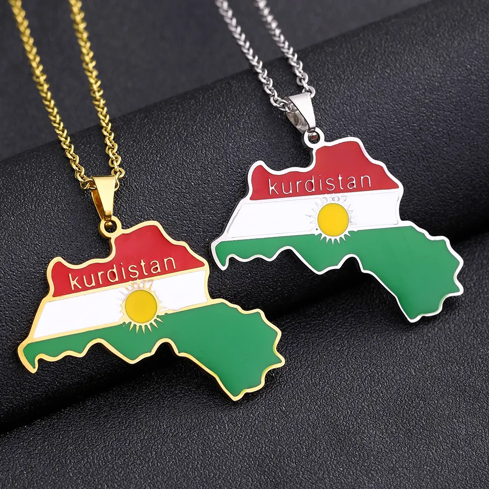 Kurdistan Flag Map Pendant Necklace | 2026 Football Events | Football & Basketball Fan Style | Fashion Jewelry | Couple Style | Gift Selection | Gift For Him or Her
