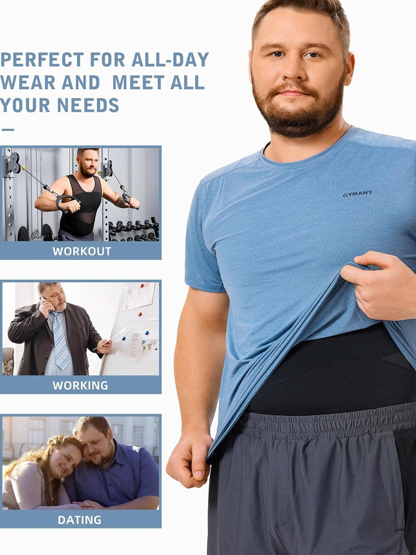 Plus Size Men's Solid Sheer Back Support Tank Top, Breathable Comfortable Tummy Control Shaper Vest, Men's Shapewear for Daily Wear