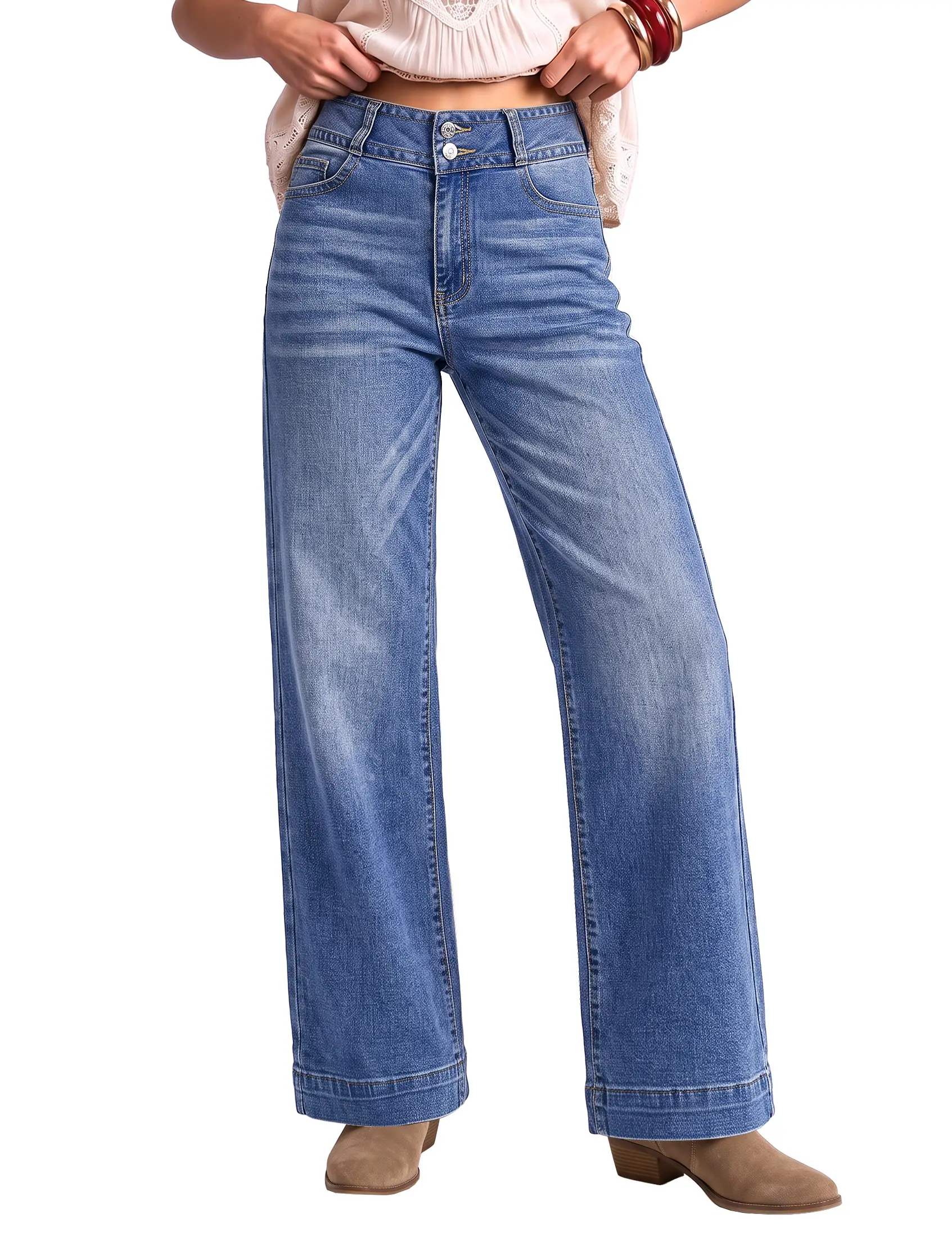 luvamia Wide Leg Jeans for Women Trendy High Waisted Stretchy Denim Pants | Wide Leg Pants, High Rise, 29.5" Inseam, 90s, Baggy Straight Leg Jeans, Stretch, Button Front, Western Denim Outfit for Women