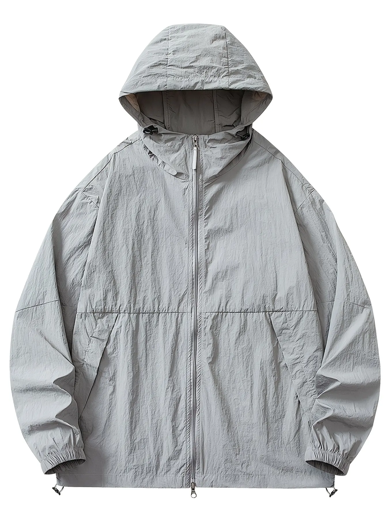 1 PC Men's Sun Protection Baggy Jacket with Hood - Summer Casual Style - Double Zippered Front - Long Sleeve - Solid Color - Removable Brim - Lightweight, Breathable, Cool and Comfortable - Suitable for Outdoor Sports, Cycling, Fishing and Daily Commuting