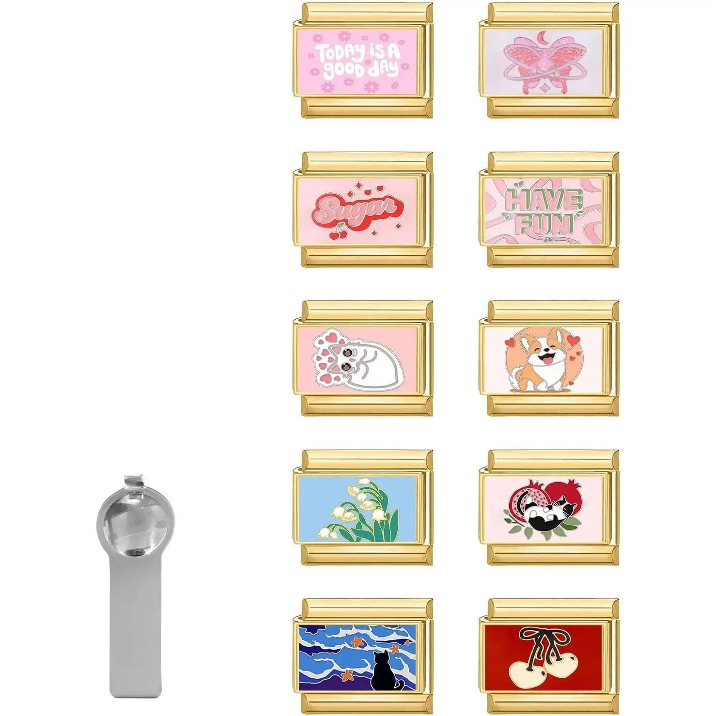 Italian Charms Bracelet Accessories 10 count  Charms Pack Links Bulk and Opening Tools Modular Bracelet Links  DIY