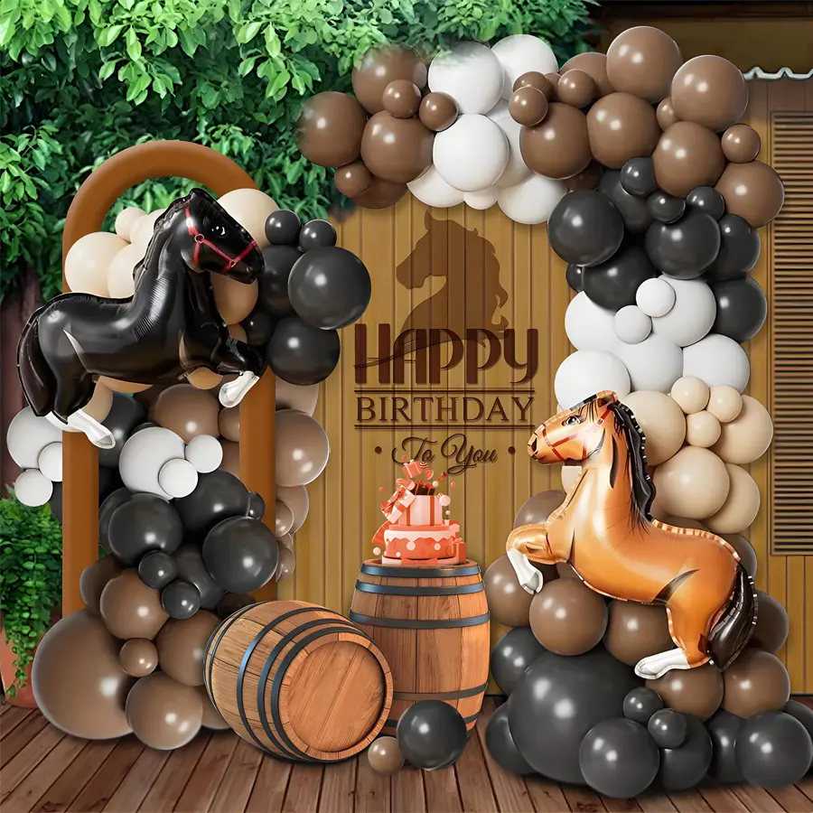 106pcs Farm Horse Theme Party Balloons Set, Foil Horses, Latex Balloons, Birthday Party Decor, Cowboy Event Supplies