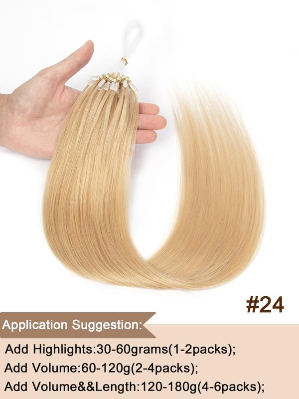 Micro Link Human Hair | Nano Bead Hair Professional Fish Line Hair Extensions, 50pcs Per Pack, 12-22 Inches, 30g Weightless, Multi-Layered Dynamic Effect