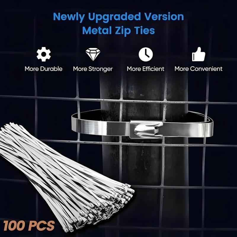 Stainless Steel Cable Ties, 100pcs/set Rust-resistant Multi-purpose Cable Ties for Machinery, Vehicles, Exhaust Wrap, Farms, Pipes & Outdoor Fences Wire Garden