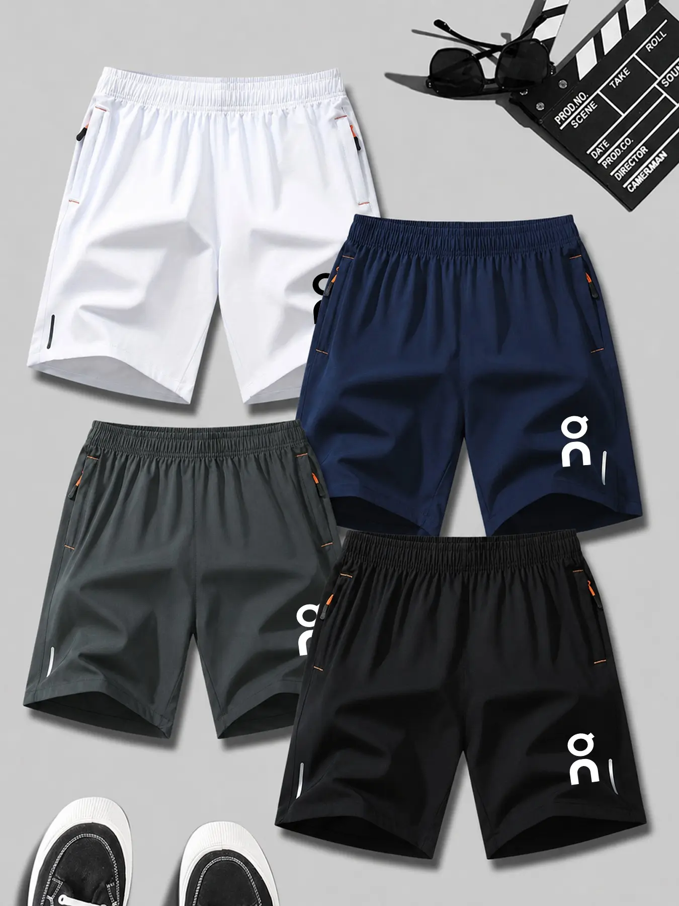 4-Piece Sportswear Shorts Set, Athletic Wear Shorts, Running & Marathon Training, Casual Wear, Minimalist on Logo, Lightweight Quick-Dry Breathable Fabric, Unisex