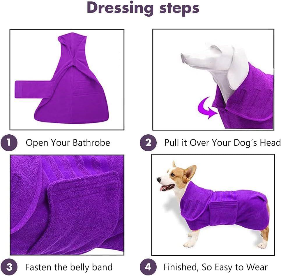 Dog Bathrobe Towel, Super Absorbent Microfiber Pet Drying Robe with Pocket & Adjustable Strap, Fast Drying Dog Bath Towel Wrap for Large Medium Small Dogs