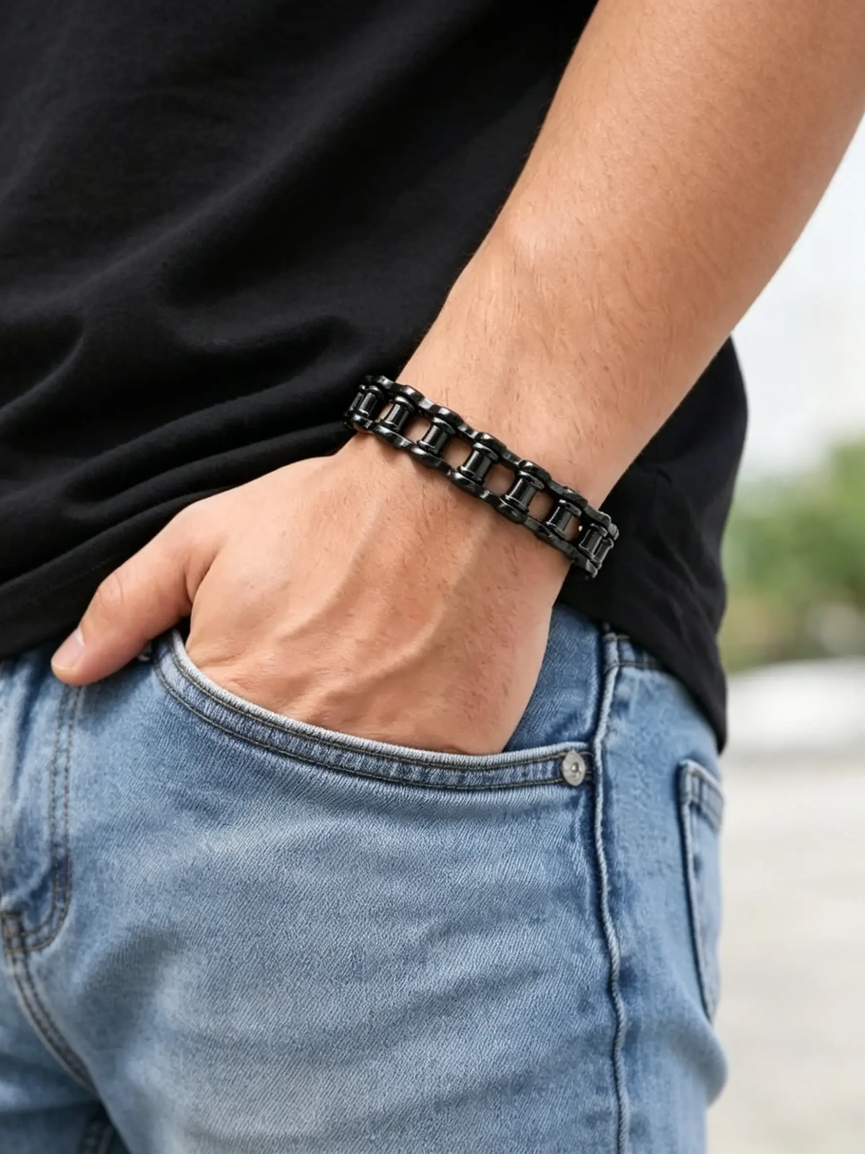 Trendy 8.5 Inch Men's Metal Magnetic Cuban Chain Bracelet, Punk Motorcycle Chain Bracelet, Fashionable Daily Accessory for Men