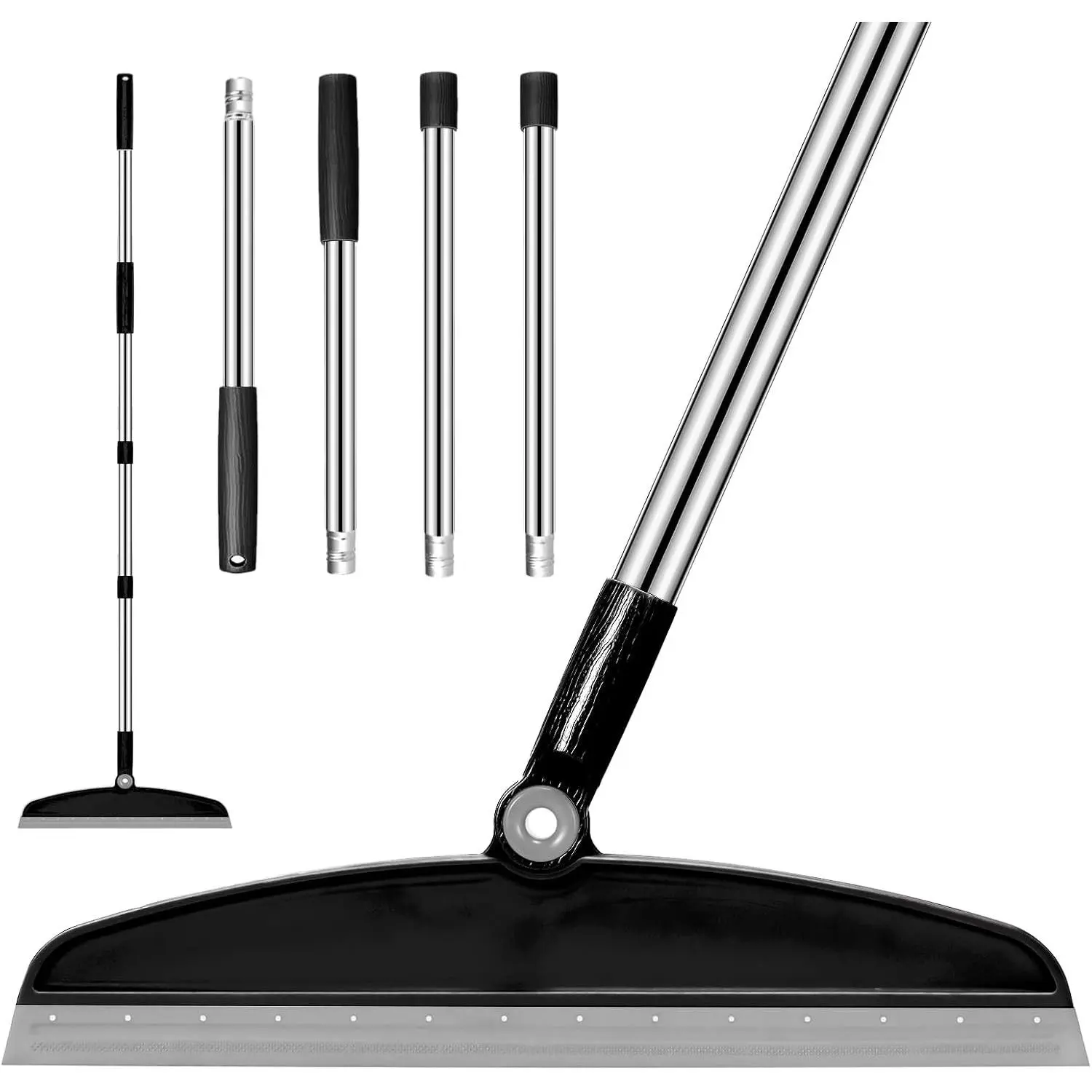 Multifunction Silicone Broom, 54 Inch Long Handle Silicone Floor Squeegee Broom, Sweep and Scrape 2 in 1 Household Cleaning Broom for Floor, Bathrooms, Kitchens, Showers, Tile, Pet Hair, Black Grey
