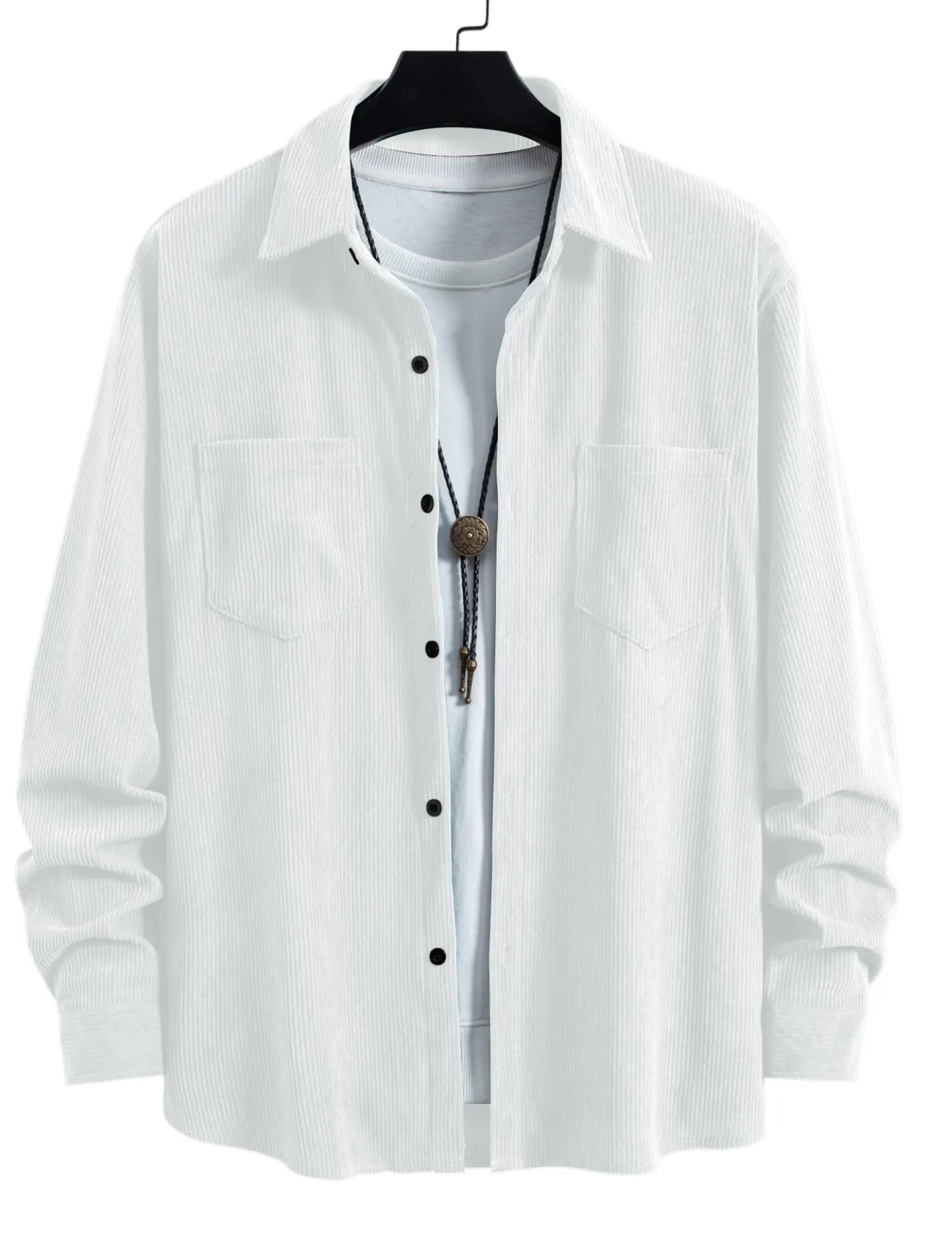 Men's Spring Fall Long Sleeve Corduroy Shirt, Outdoor Casual Fashion Outerwear, Solid Color Collared Men's Shirt, No Accessories Included