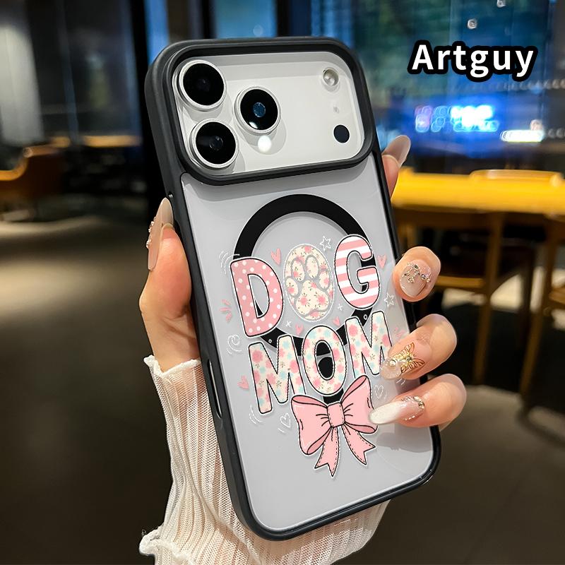 Clear Magnetic Phone Case for iPhone 17 16  Pro Max Plus 15 14 13 12 11 Air E Dog Mom Love  Hard Acrylic Back Soft Edge Four Corners Bumper Shockproof Cover Shell Gift