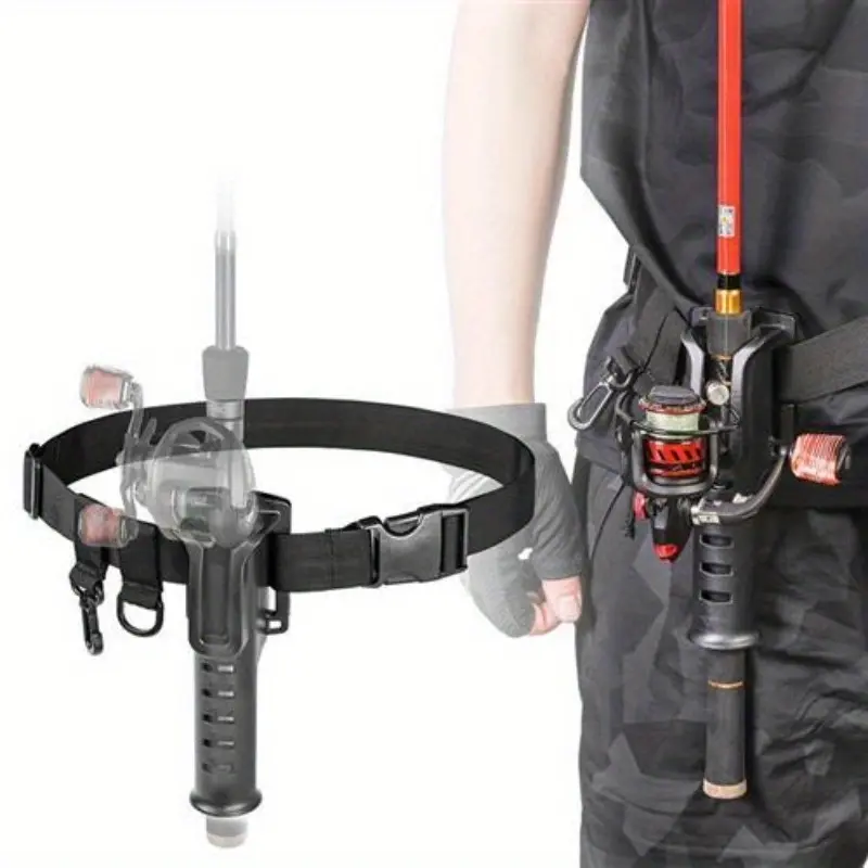 Portable Fishing Rod Holder Waist Belt, Hands-Free Pole Bracket with Tackle Storage Loops, Wading Surf & Bank Fishing Essential Angler Gear, Fishing Accessory