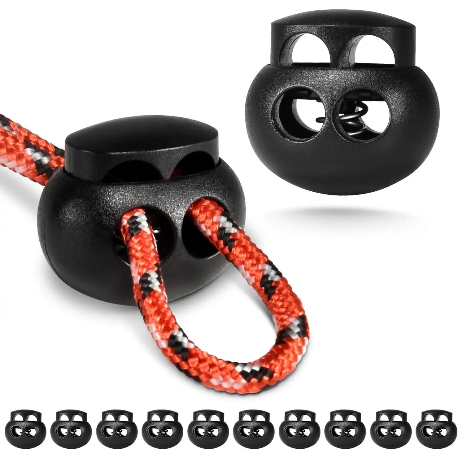 25 count Plastic Cord Lock for Paracord, Spring Cord Lock End Stopper Fastener Slider Double Hole Toggles Clip for Drawstrings Lanyard Paracord Elastic Bungee Shock Rope Shoe Lace Tie Locks Shoelace Clip