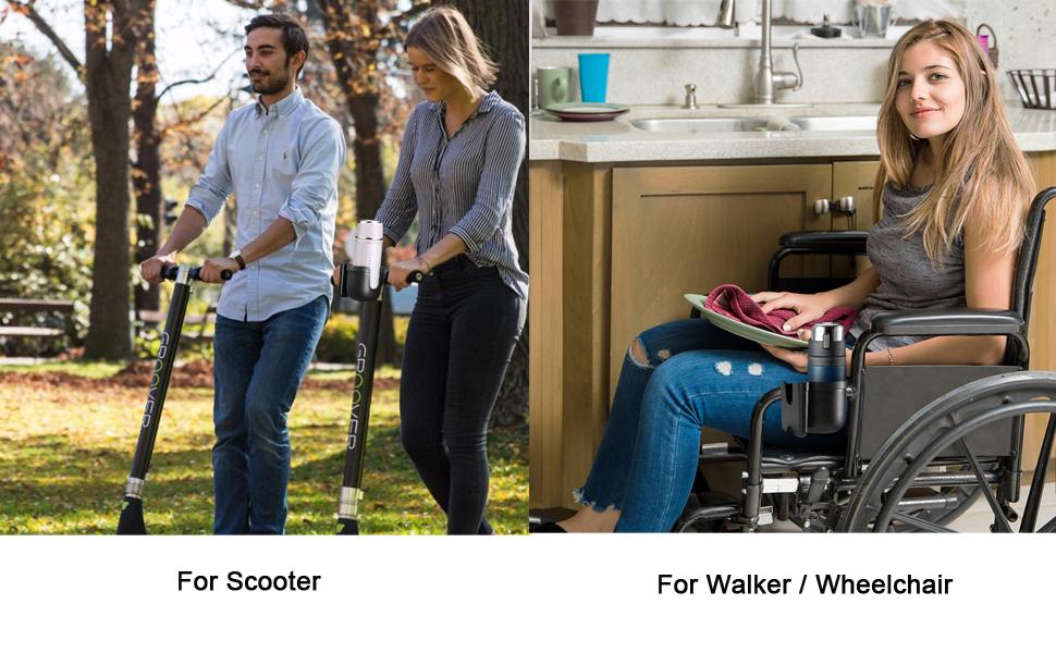 Stroller Cup Holder with Hook, Bike Cup Holder, Universal Cup Holder for Uppababy Nuna Doona Strollers, 2-in-1 Cup Phone Holder for Stroller Bike Wheelchair Walker Accessory