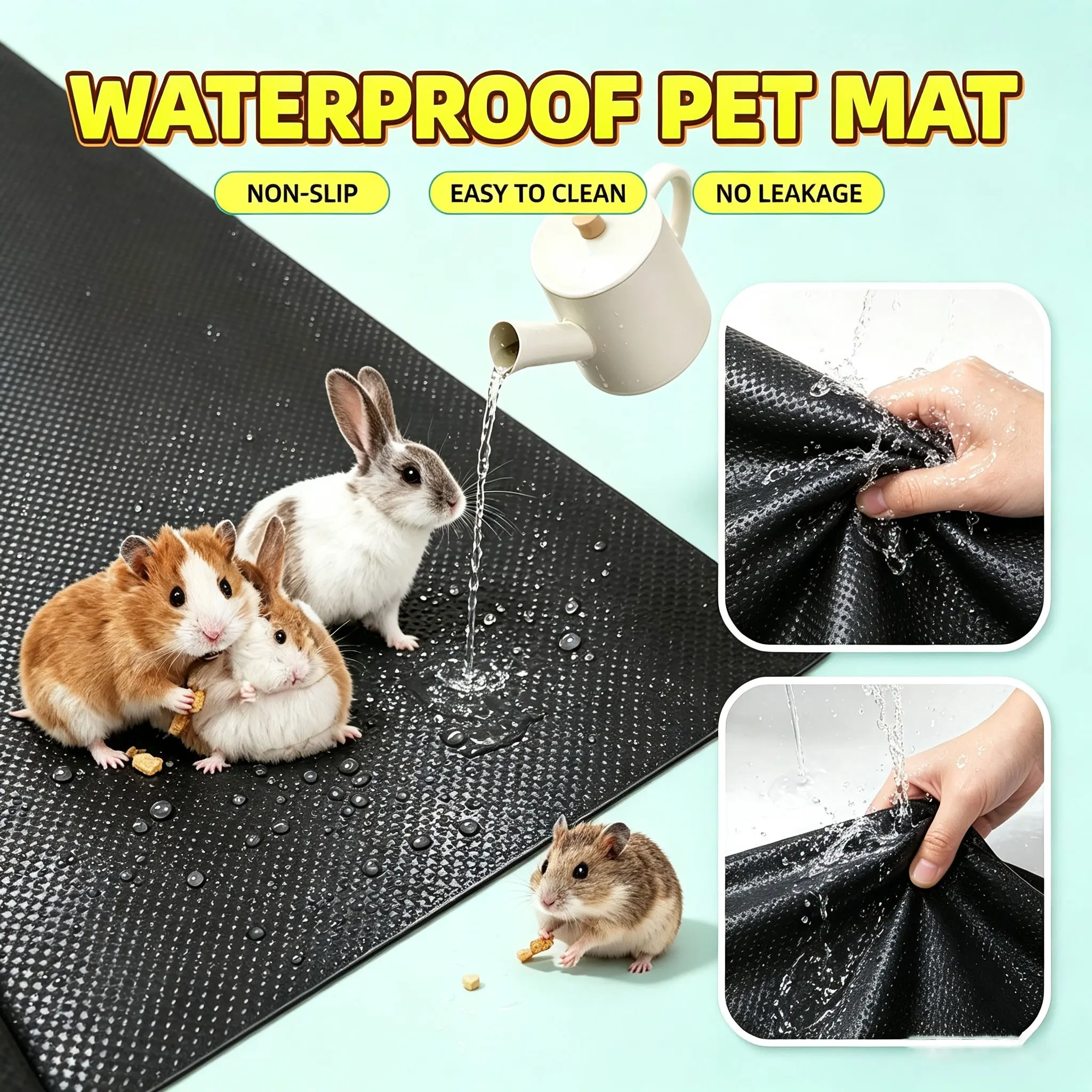 1PC EVA Non-Slip Washable Hamster Bedding Cage Mat Reusable Easy-Cut Multi-Size Small Animals Bed & Playpen Mat Cage Liner Cage Accessories, Suitable for Rabbits, Guinea Pigs, Hamster, Bunny Supplies