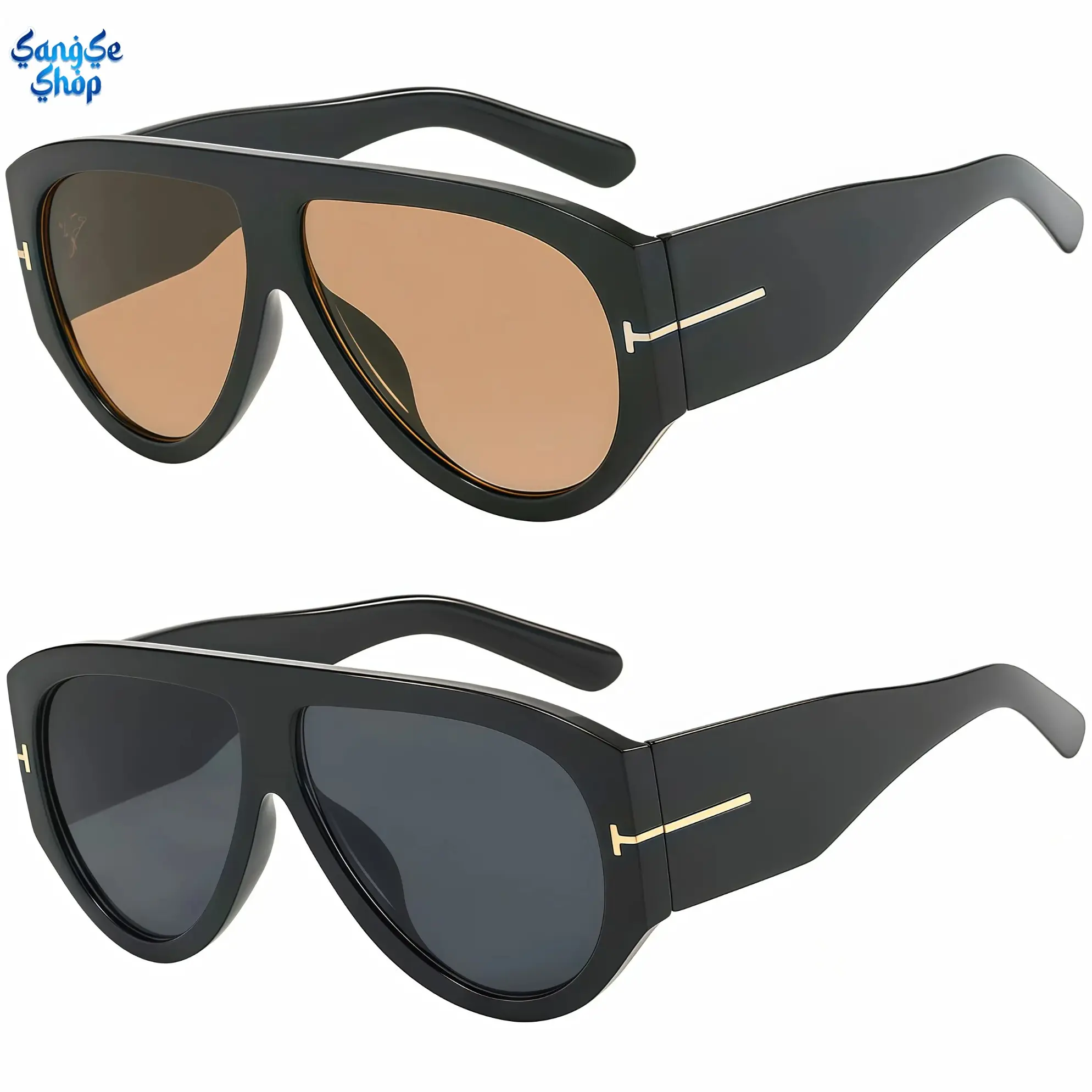 Luxury Oversized Aviator Sunglasses, Old Money Aesthetic Retro Black Frame with Gold T-Bar Detail, UV400 Protection Unisex Fashion Shades, Trendy Vintage Pilot Sunglasses for Driving, Travel, Streetwear & Daily Wear