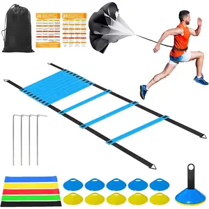 Speed Agility  Equipment Set - 20ft Agility Ladder, 10 Disc Cones, Resistance Parachute, 5 Resistance Bands & Carry Bag | Football Soccer Basketball Fitness Drills