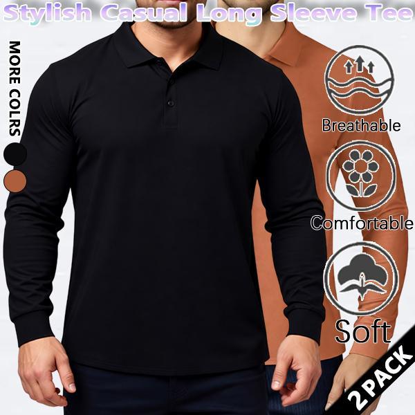 Men's Fitness All-Season Comfortable T-Shirt, Versatile Long-Sleeve Polo Shirt, Lapel Collar, Casual, Elastic, Solid Color, Slim Fit, Wrinkle-Free, Breathable, Figure-Flattering