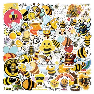 55 New Cute Bee Cartoon Stickers, Waterproof Car Luggage Cup Phone Case Decals, Fun and Durable Decorative Stickers for Daily Use