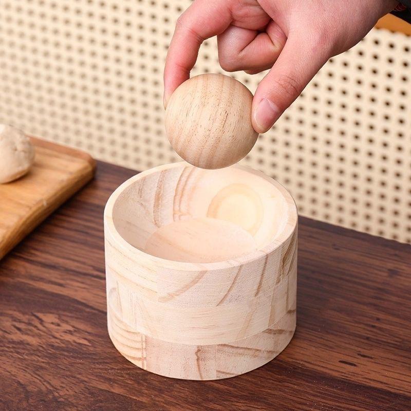 1pc Wooden Dumpling Maker with Roller Ball, Manual Kitchen Tool for Perfect Round Dumplings, Natural Wood, No Electricity Needed