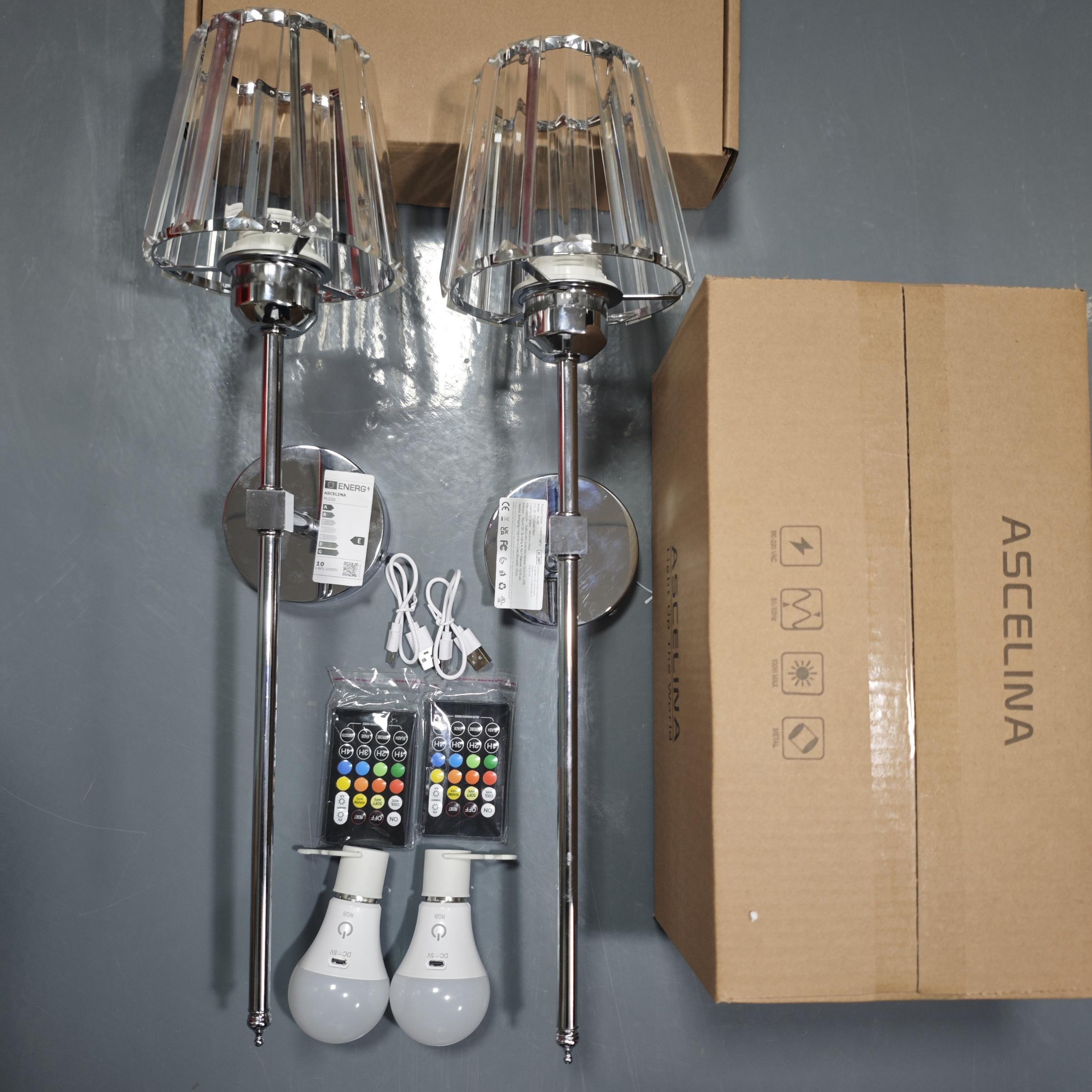 Crystal Wall Lamp, 2P Wireless USB Charging Wall Lamp, Touch and Remote Control, RGB Dimmable Adjustable Lights For Various Scenarios, For Bedroom, Living Room, Restaurant, Study, Hotel, Indoor Decorative Atmospheric Lighting Fixture