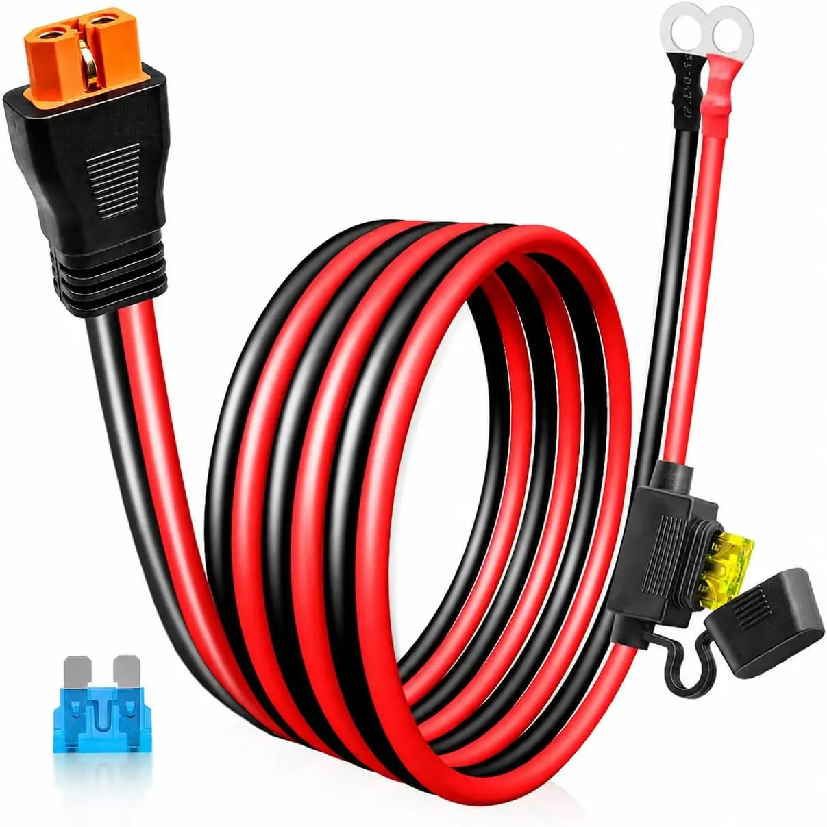 XT60i to O Ring Terminal Cable, 10AWG XT60i Connector Cable with Inline Fuse 15A/20A, Heavy Duty Pure Copper Female XT60I Adapter Power Cable for Solar Generator, Battery Terminals, Car Charging, RC