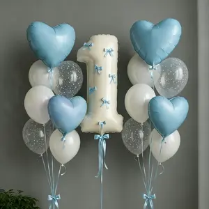 32-Inch Blue Bowknot Number Balloon, Creamy Digital Aluminum Foil Balloon, Perfect for Birthday Parties, Weddings, Proposals, Party Decorations