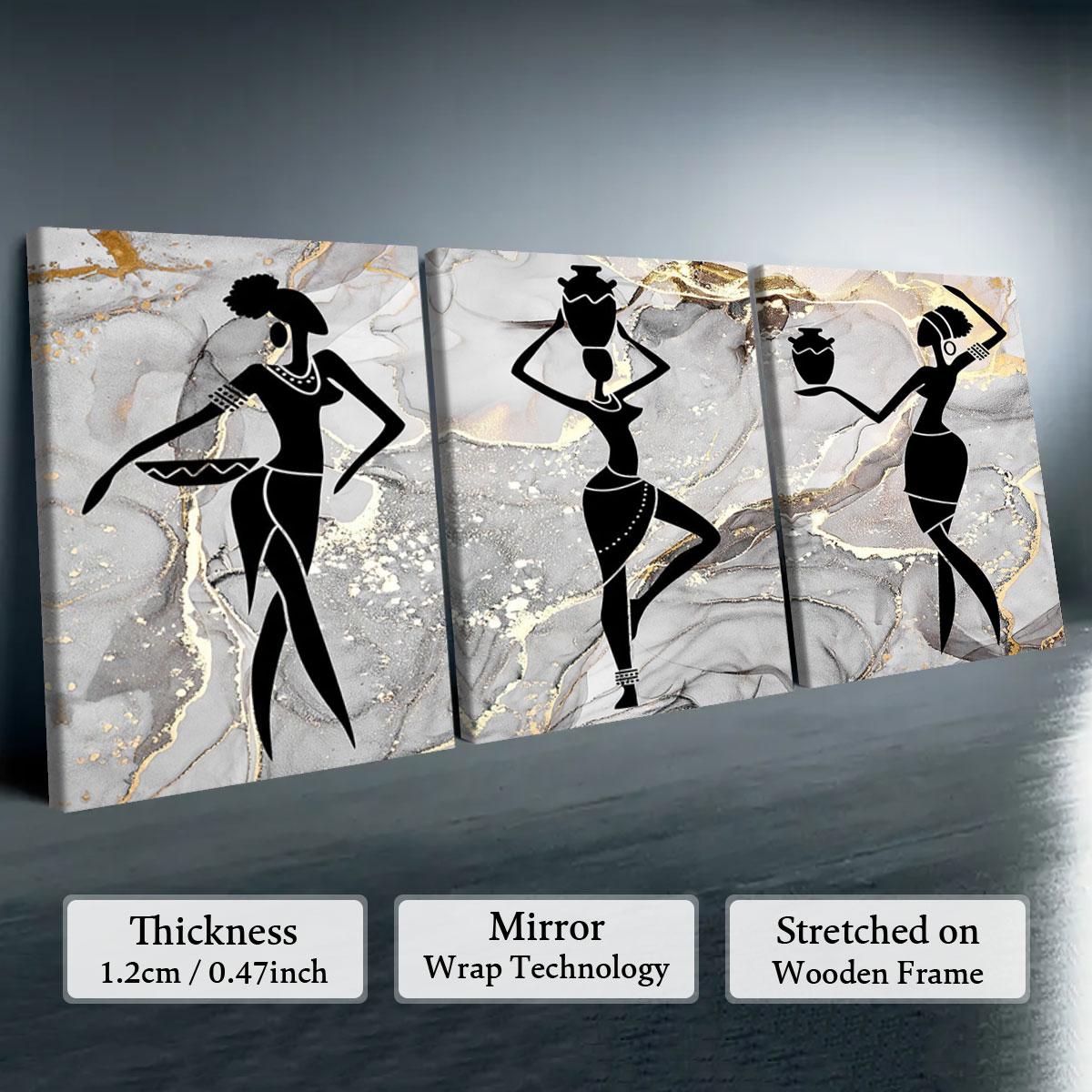 Wooden Framed Canvas Painting, 3 Counts Modern Graffiti Figure Pattern Poster, Fashion Figure Home Decoration, Room Mural, Office Decoration, Wooden Wall Art