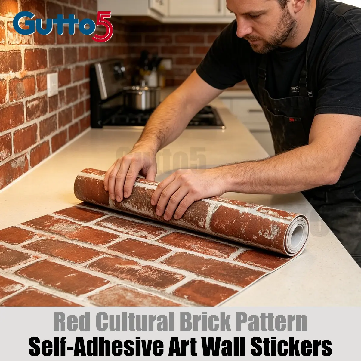 Gutto5 Self-Adhesive Brick Wallpaper, Mould-Proof, Thick Wear-Resistant, Easy Install & Clean, Modern Minimalist Decor for Living Room