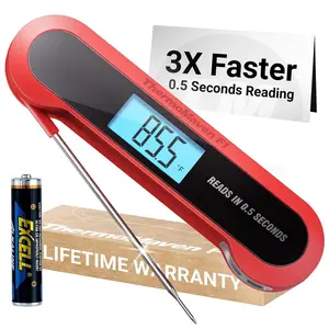 Professional 3X Faster 0.5sec Instant Read Digital Meat Thermometer, High Accuracy ±0.5°F, IP67 Waterproof, Auto Wake/Sleep & Rotate Display, NSF & NIST Certified, Backlight Fry Oil Candy Thermometer