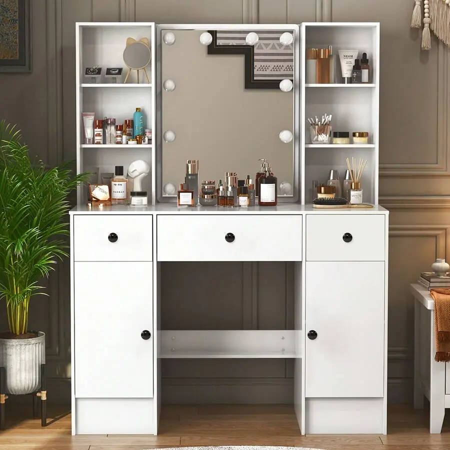 Modern Simple Multi-Functional Dressing Table With Storage Drawers And Shelves Light Luxury Compact Makeup Vanity Desk Bedroom