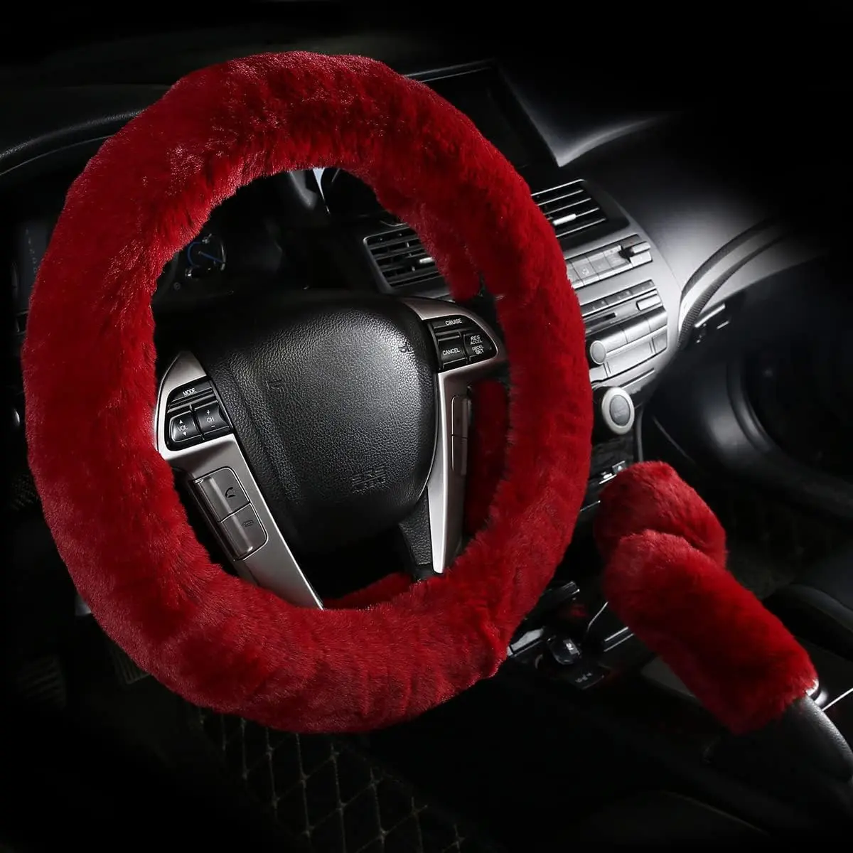 Steering Wheel Cover with Handbrake Cover & Gear Shift Cover  Fashion Steering Wheel Wrap  Soft and Warm in Winter Diameter 14.96" X 14.96" 3 count 1 Set Fit  of  ()