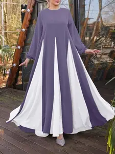 Women's Elegant Islamic Long Robe, Round Neck Long Sleeve Colorblock Maxi Dress, Stylish Muslim Clothing, Muslim Outfits, Muslim Women Gowns for Daily Wear, Classy Modest Dresses, Modest Style, Modesty Muslim Clothing