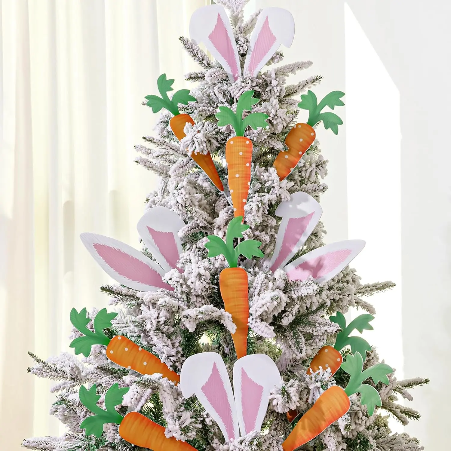 Easter Decorations Tree Picks Ornaments: 16 count Large   Ears Carrots Tree Decorations, Cute  Ears Ornaments for Easter Tree Topper,  Girls  School Office Spring Party Vase Décor