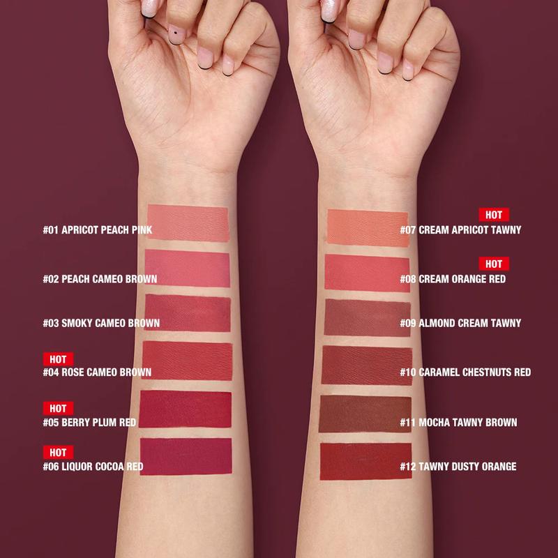 O. tw O.O liquid lipstick lip gloss 12 colors waterproof lightweight long-lasting matte lip stain lip glaze,red cherry 47 lashes,poppi cosmetics lip combo,[in stock] Makeup Smooth