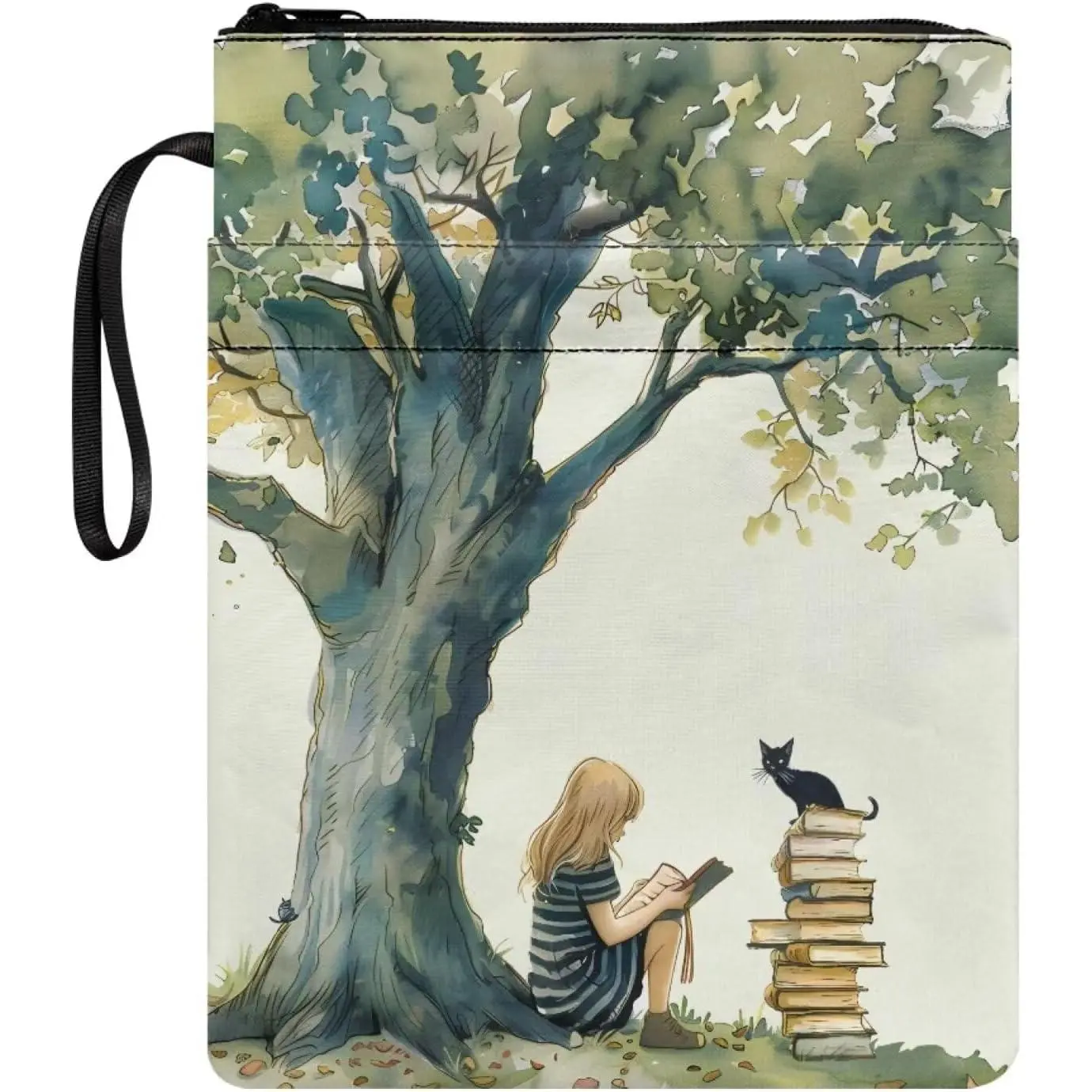 Reading and Nature Book Sleeve with Zipper & Front Pocket 11.4x8.7 Inch Washbale  Cover Protector Book Lovers  for Travel