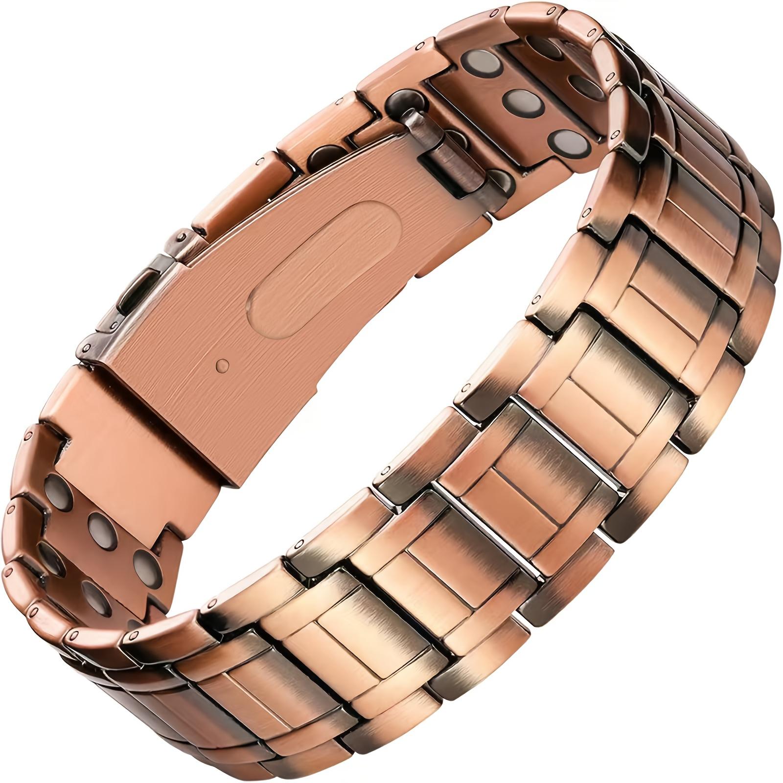 Men's pure copper magnetic bracelet with 3X super strong magnets - hypoallergenic, sturdy design, with adjustable folding clasp - perfect gift, wristband bracelet, adjustment tool.