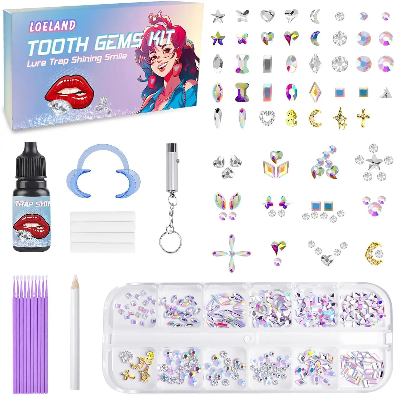 Tooth Gem Kit, DIY Crystals Teeth Jewelry Kit, Tooth Gems Starter Set |   247 Gems, 22 Shapes, Multiple Sizes, Professional Teeth Gems, Easy Tools, Fashionable Smile Decor, DIY Party Styling