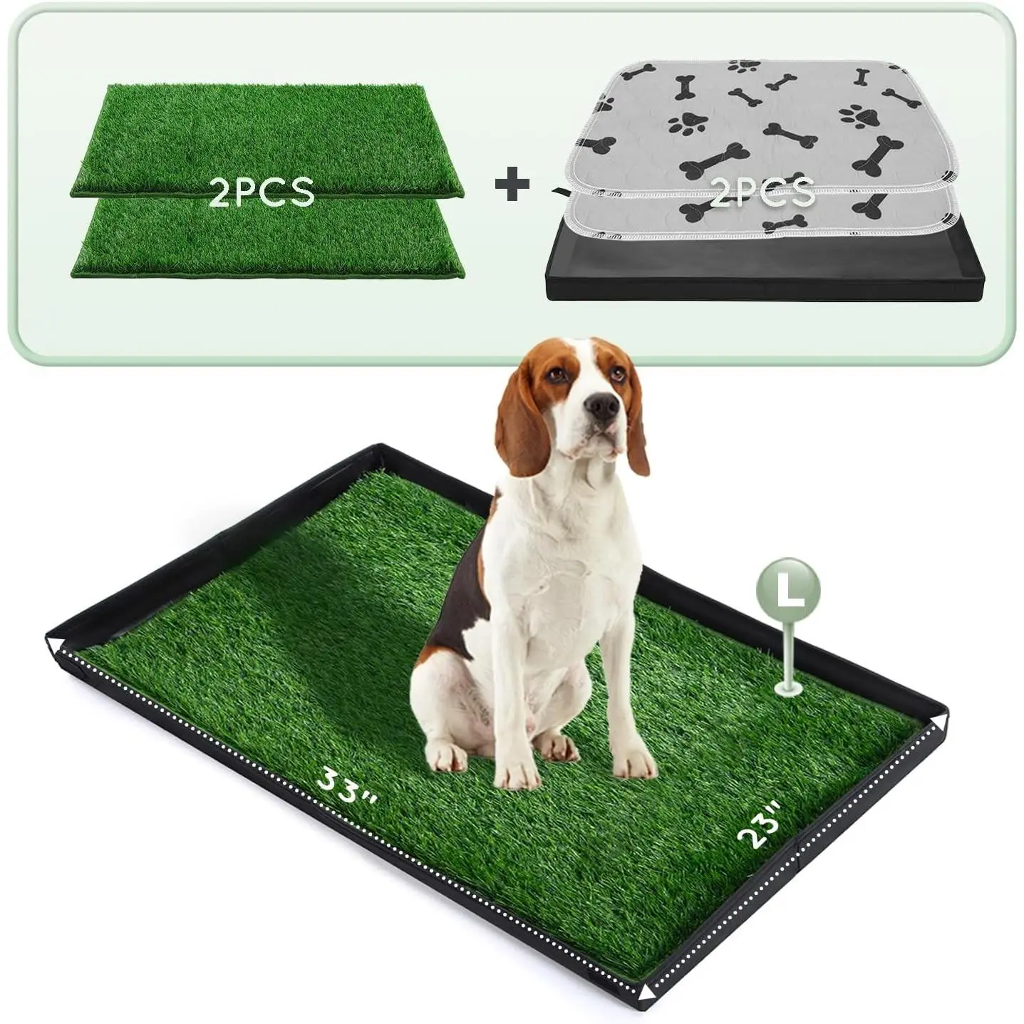 4LEGS Dog Grass Pad with Foldable Dog Litter Box,Large Liner Base for Balcony，Ultra-Absorbent Artificial Grass Pads for Dogs Pee Pad Holder, Potty Training, 2 PCS Reusable Pee Pad