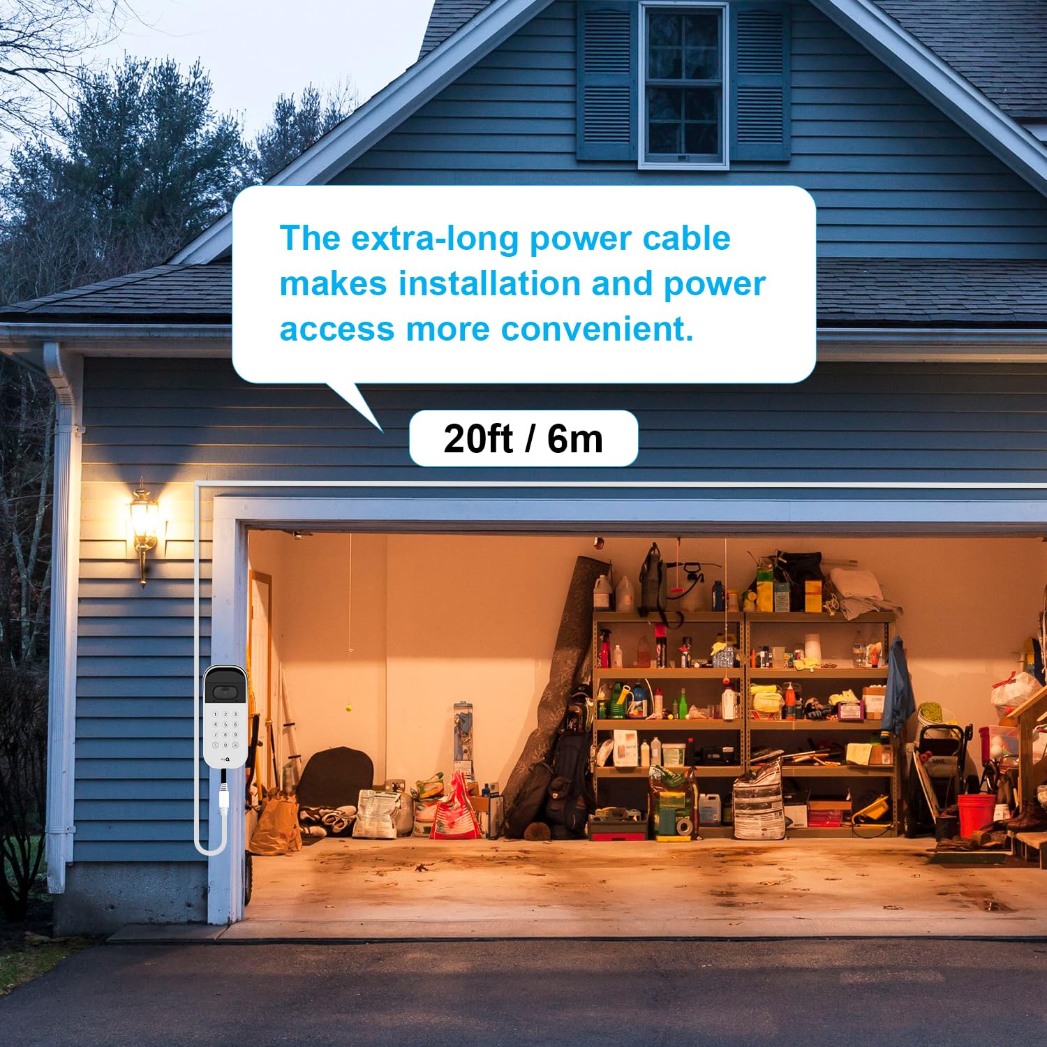 20ft/6m Power  and Adapter for myQ  Garage Door Video Keypad, Weatherproof Outdoor Flat   Continuously  Your Video Keypad