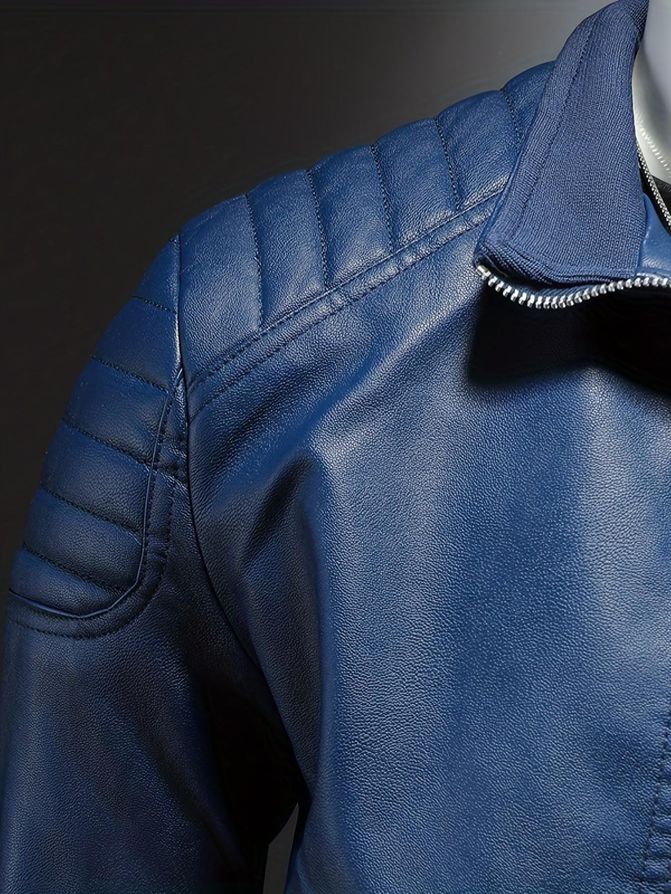 Men's casual jacket stand-up collar motorcycle top Long Sleeve Leather Bomber Menswear Coats Beige Plain Collared