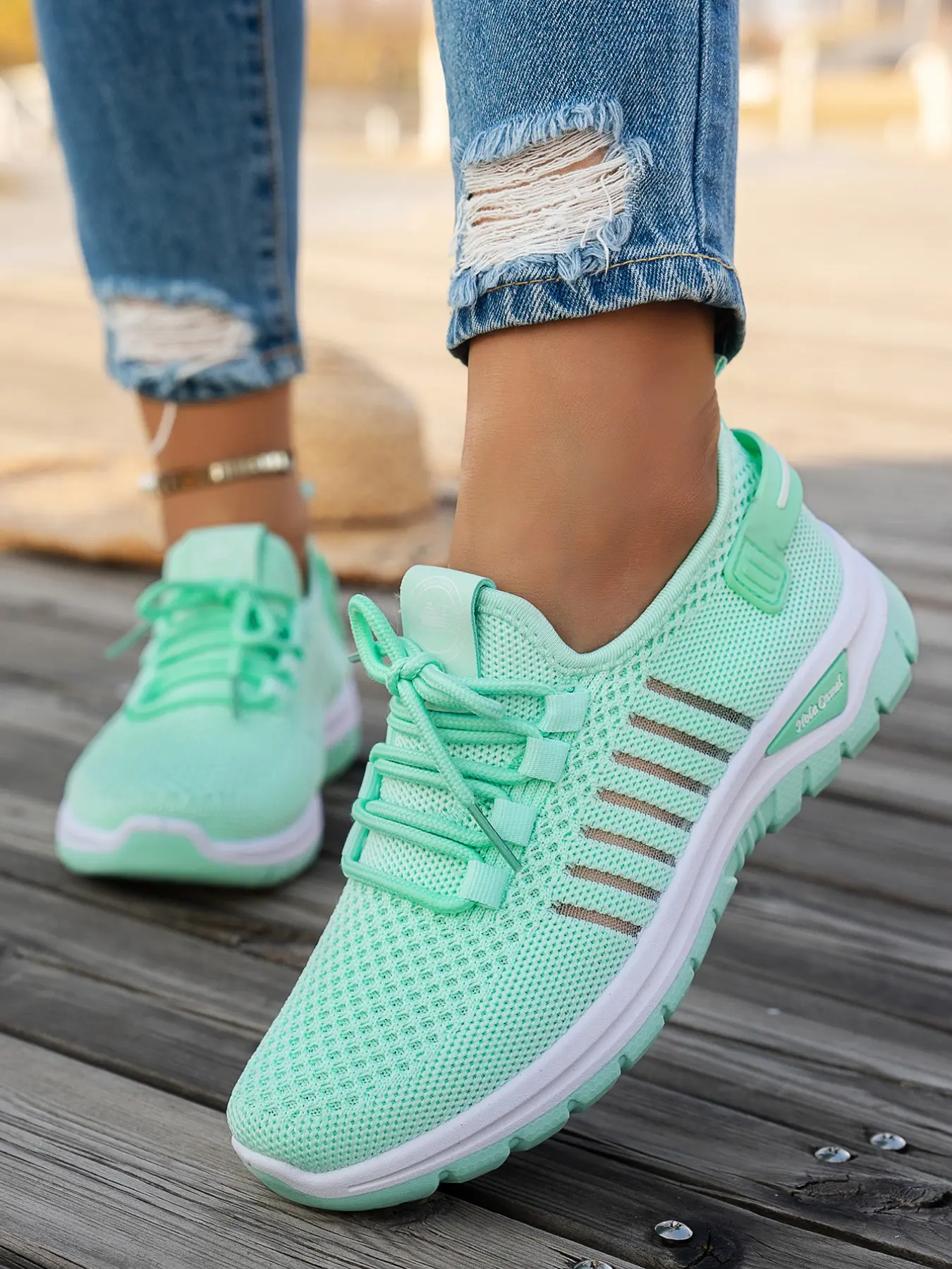 Women's New Fashion Comfortable Multi-Color Laces Knit Elastic Fashionable Running Shoes, Adjustable Buckle Thick Sole Shock Absorption Casual Shoes