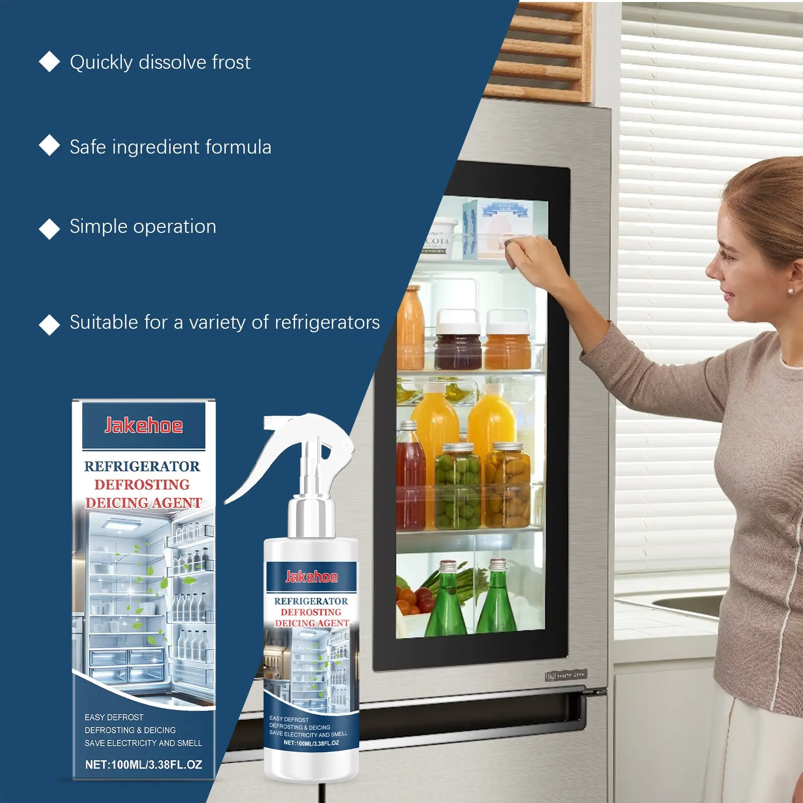 100ML Ice Freezer Defrosting Agent, Anti-Ice Frost Remover, Snow Melting Cleaner, Ice Thawing Solution, Cold Storage De-Icer