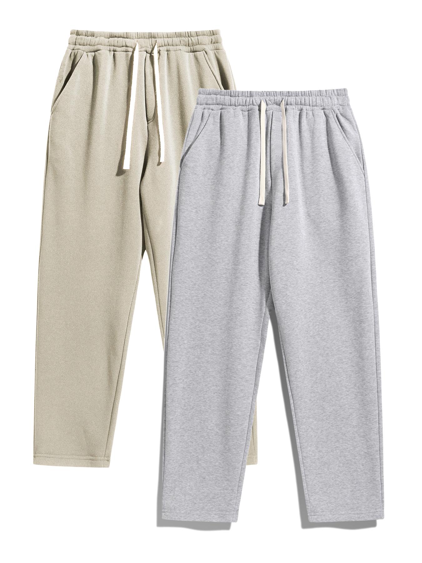 Men's Solid Thermal Lined Drawstring Waist Pants, Thermal Menswear Casual Comfy Regular Fit Straight Leg Trousers for Fall & Winter, Men's Bottoms for Daily Wear