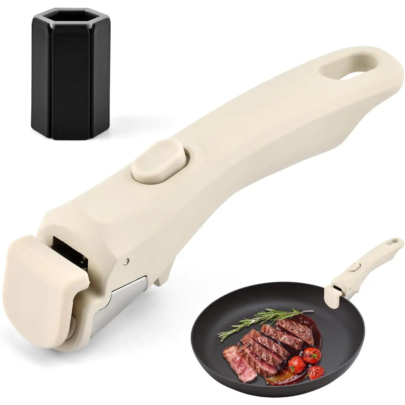Removable Pot Handle,  Pan Handles, Cream White Detachable  Handles with 1 count Foldable Six-claw Heat Insulation Pad for Pots and Pans, Fits  Cookware